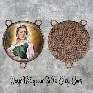 X LARGE - Silver or Bronze - Saint Margaret of Antioch Rosary Centerpiece - Catholic Center for Rosaries - Religious Parts for Rosary Beads