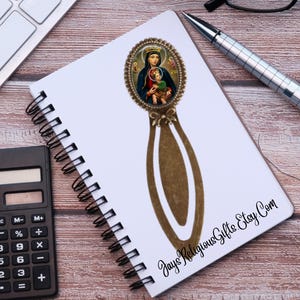 Our Lady of Perpetual Help Bronze Photo Bookmark - Catholic Patron Saint Bible Study Gift for her - Religious Book Reader Gift for Women