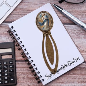The Immaculate Conception Bronze Photo Bookmark - Catholic Patron Saint Bible Study Gift for her - Religious Book Reader Gift for Women