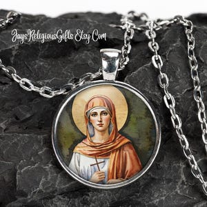 Saint Zoe of Rome Silver Necklace - Catholic Patron Saint Pendant Gift for her - Religious Photo Jewelry Gift for Women