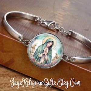 CHOOSE FINISH - Blessed Virgin Mother Mary Cuff Bracelet - Catholic Rosary Bracelet for Women - Religious Saint Jewelry Gift for her