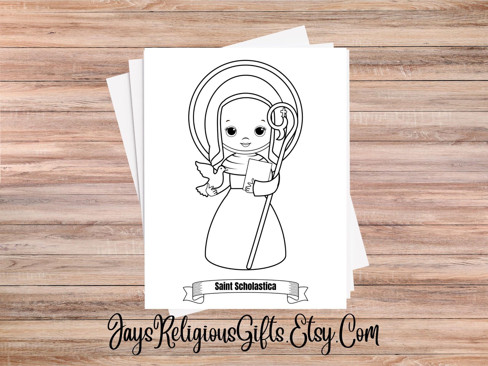 Saint Scholastica Coloring Page for Children - Religious PNG Digital ...