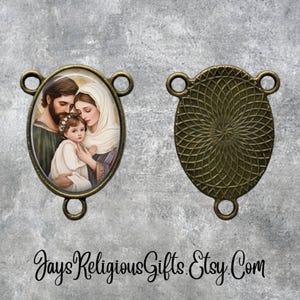 LARGE - Bronze or Silver - Holy Family Rosary Centerpiece - Catholic Center for Rosaries - Religious Parts for Rosary Beads