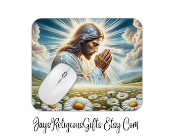 Jesus in the Sky Large Floral Mousepad - Catholic Patron Saint Mouse Pad for him - Religious Laptop Computer Mousepad Gift for Men