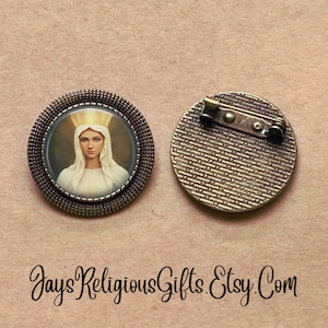SMALL - Our Lady of Beauraing Bronze Round Brooch - Catholic Patron Saint Medal Brooch Gift for her - Religious Jewelry Pin Gift for Women