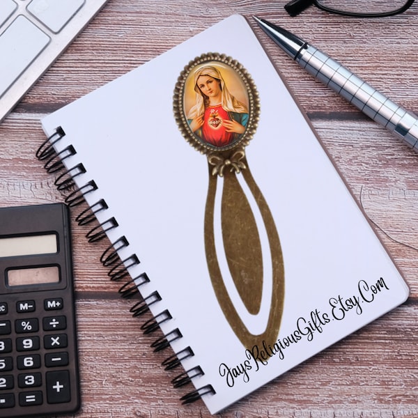 Immaculate Heart of Mary Bronze Photo Bookmark - Catholic Patron Saint Bible Study Gift for her - Religious Book Reader Gift for Women