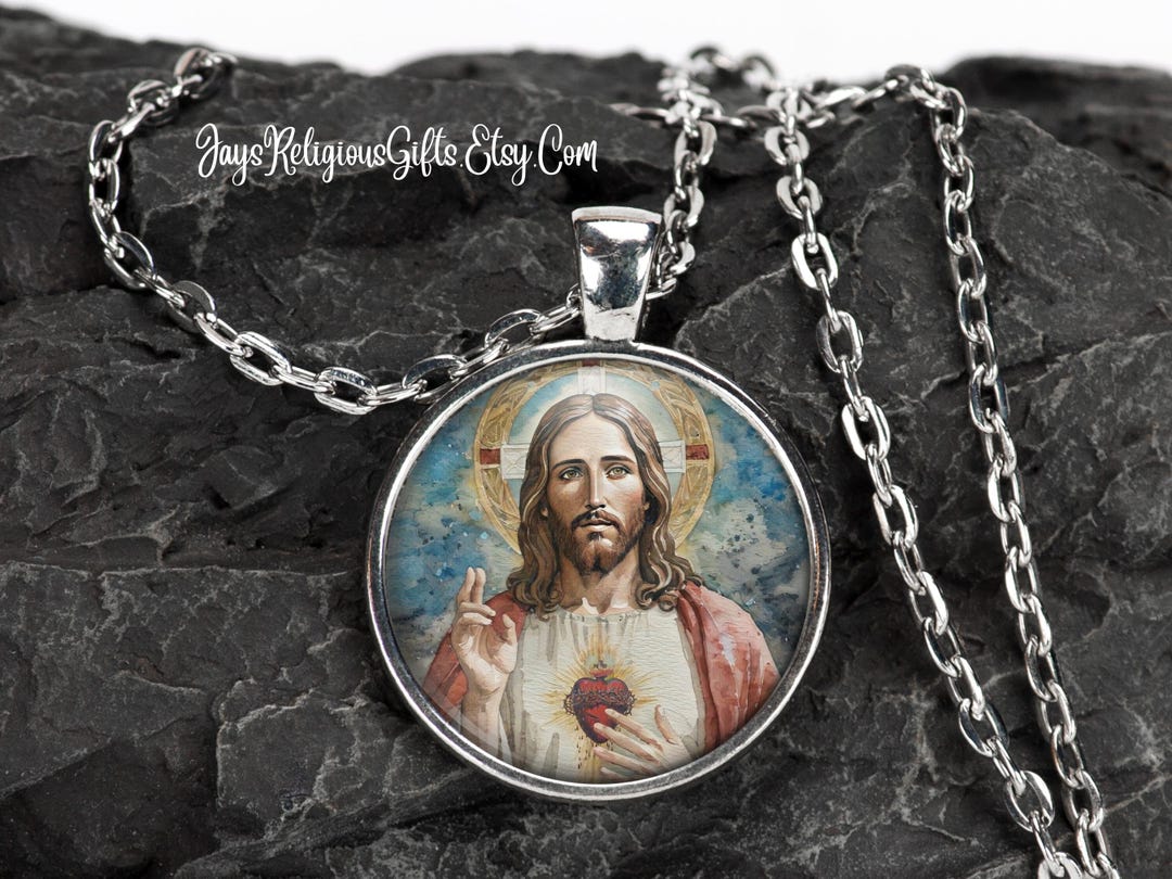 Sacred Heart of Jesus Silver Necklace - Catholic Patron Saint Pendant ...