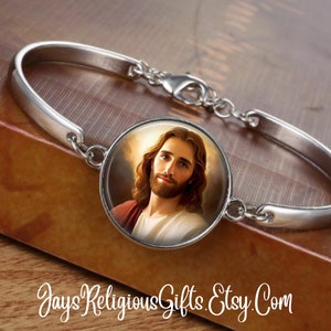 CHOOSE FINISH - Jesus Christ Cuff Bracelet - Catholic Rosary Bracelet for Men - Religious Patron Saint Medal - Jewelry Gift for him