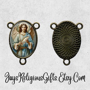 LARGE - Bronze or Silver - Saint Raphael the Archangel Rosary Centerpiece - Catholic Center for Rosaries - Religious Parts for Rosary Beads