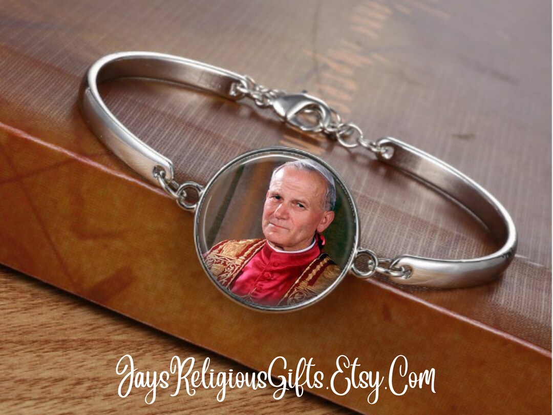 CHOOSE FINISH - Pope John Paul II Cuff Bracelet - Catholic Rosary ...