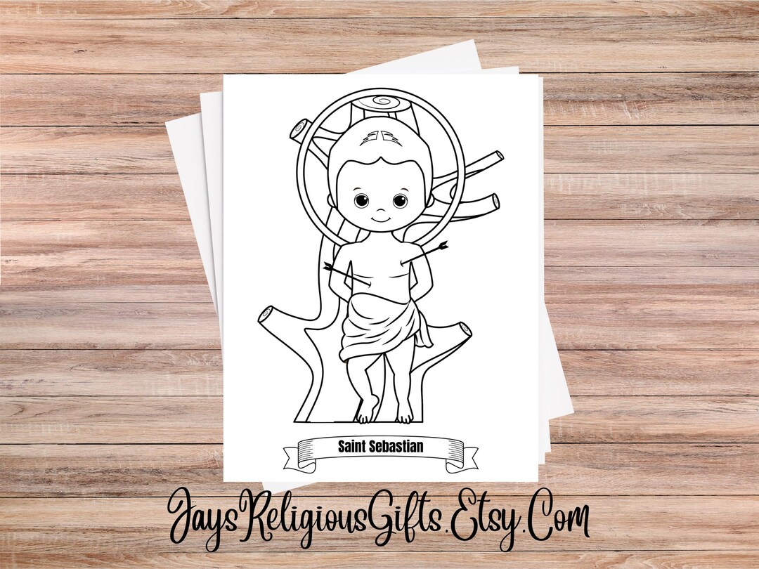 Saint Sebastian Coloring Page for Children Religious PNG Digital