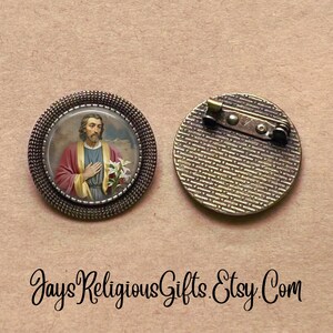 Fine Pewter Catholic Patron Saint Jospeh Lapel Pin Pendant, 1 Inch Fine Pewter Catholic Patron Saint Jospeh Lapel Pin Pendant, 1 Inch