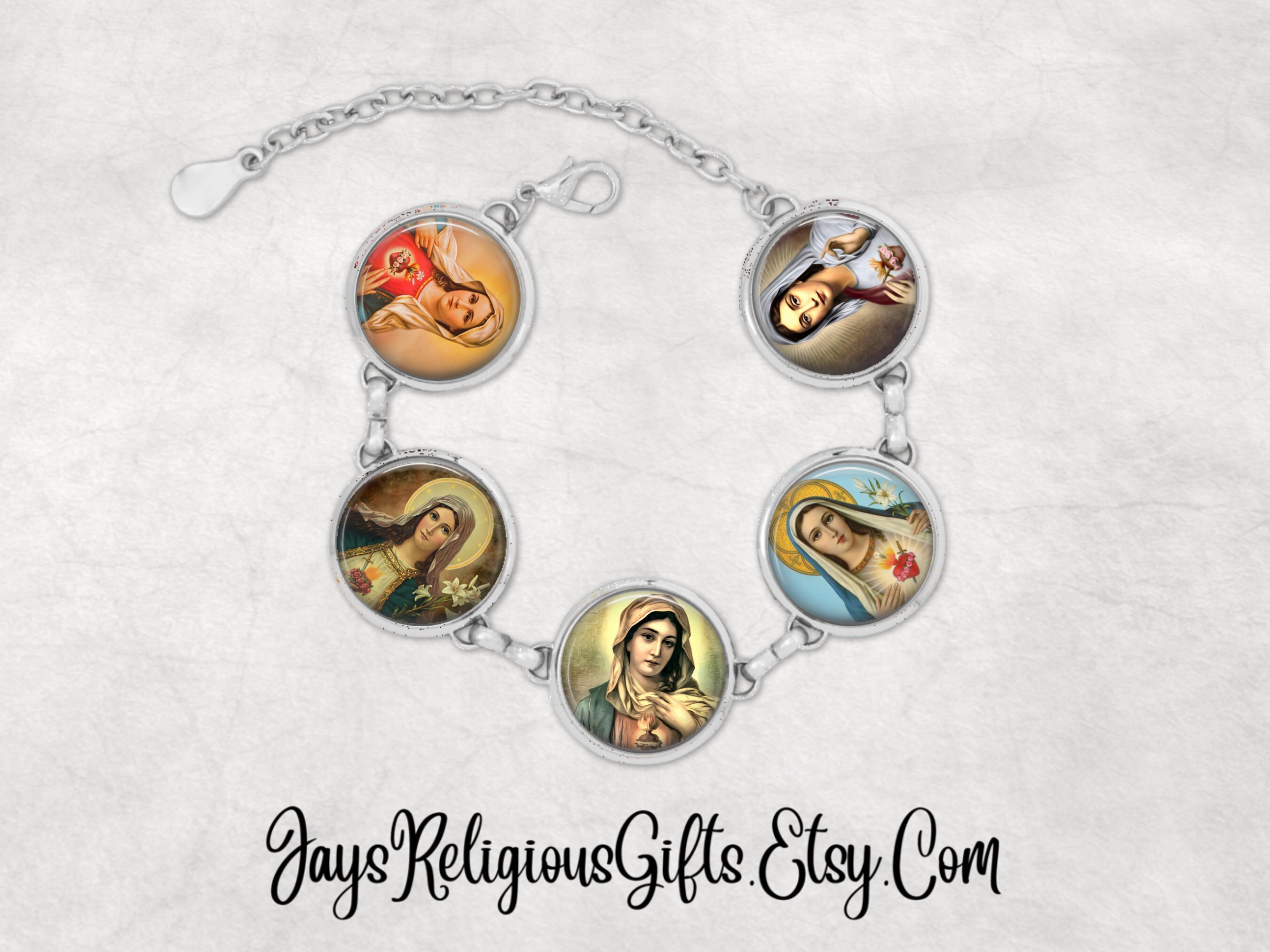 Immaculate Heart of Mary Silver Photo Charm Bracelet Catholic Saint ...