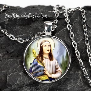 Saint Cecilia of Rome Silver Necklace - Patron Saint of Musicians - Catholic Pendant Gift for her - Religious Photo Jewelry Gift for Women