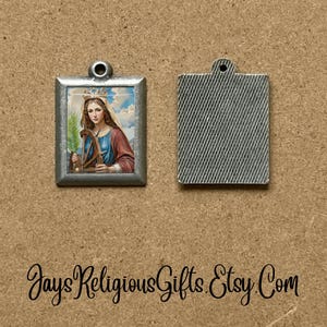 Saint Catherine of Alexandria Pewter Necklace Pendant - Catholic Patron Saint Portrait Gift for her - Religious Jewelry Gift for Women