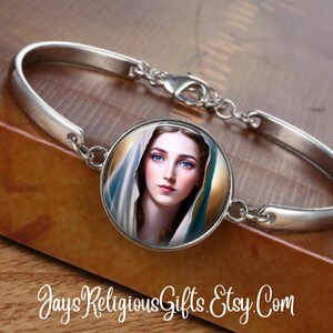 CHOOSE FINISH - Blessed Virgin Mother Mary Cuff Bracelet - Catholic Rosary Bracelet for Women - Religious Saint Jewelry Gift for her