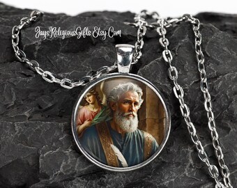 Saint Matthew the Evangelist Silver Necklace - Catholic Patron Saint Pendant Gift for him - Religious Photo Jewelry Gift for Men