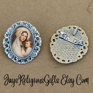 LARGE - Our Lady of the Snows Silver Brooch - Religious Virgin Mary and Jesus Photo Pin Gift for Women - Catholic Saint Jewelry Gift for her