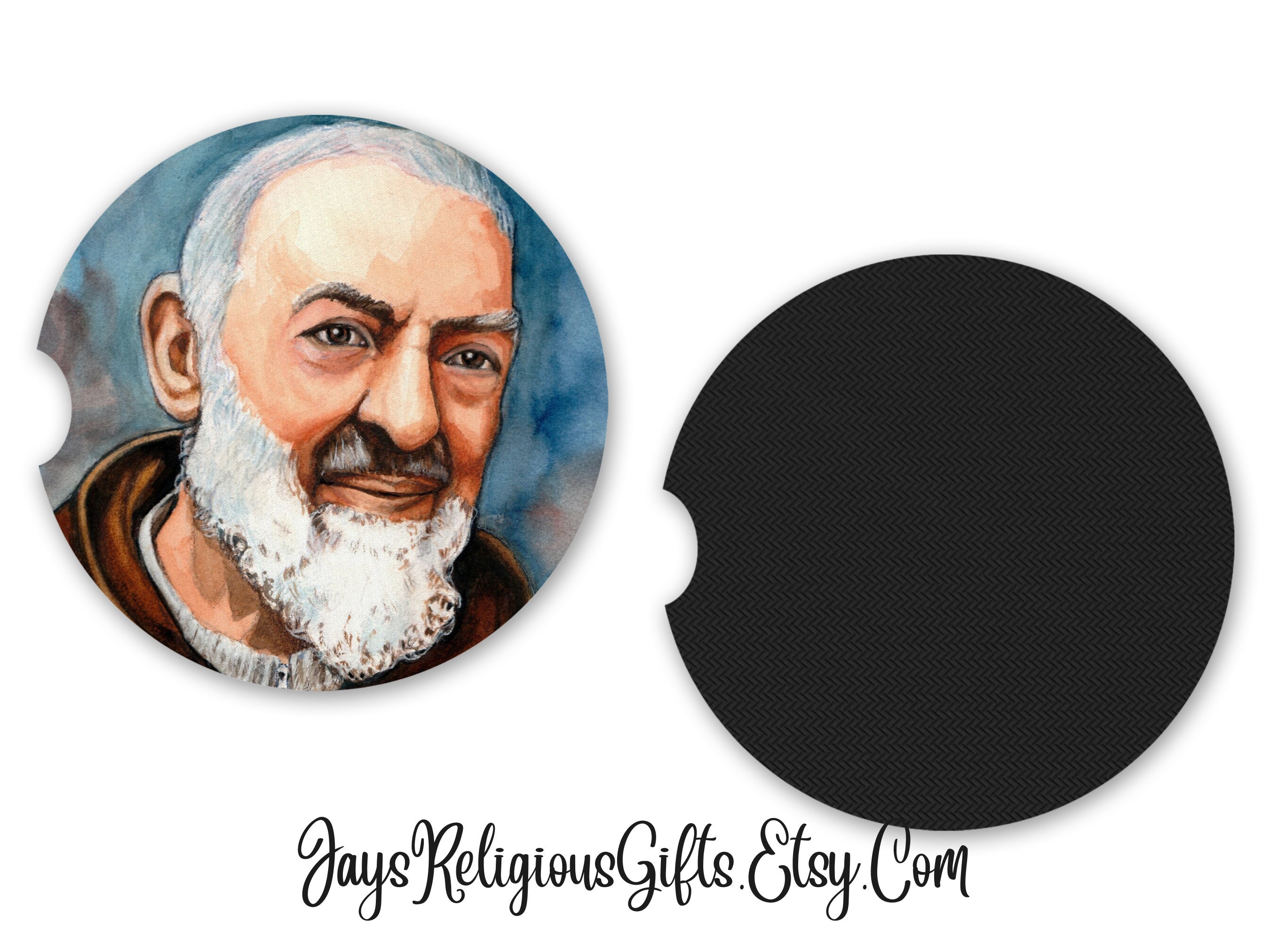 Set of 2 Saint Padre Pio Car Coasters - Catholic Car Neoprene Coaster ...