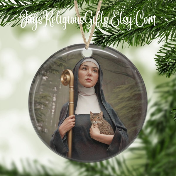 Saint Gertrude of Nivelles Acrylic Ornament - Catholic Saint Christmas Gift for her - Religious Christmas Tree Ornament Gift for Women