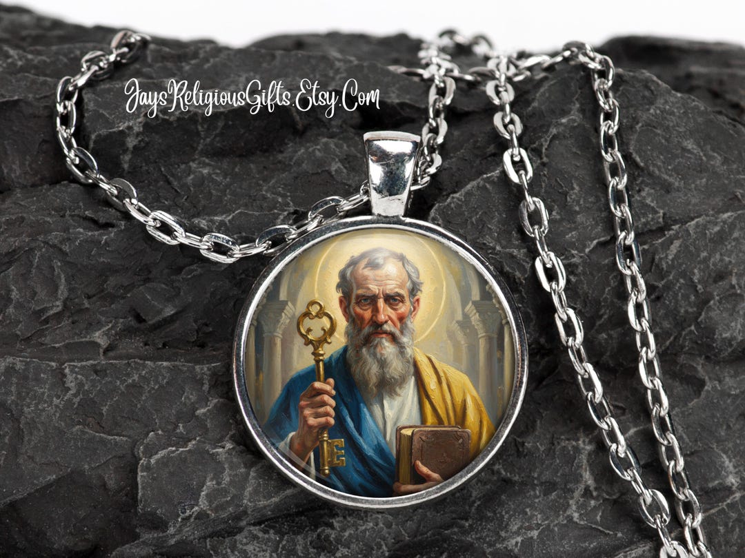 Saint Peter the Apostle Silver Necklace - Catholic Patron Saint Pendant ...