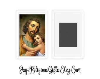 Saint Joseph and Child Acrylic Magnet - Religious Picture Gift for him - Patron Saint Kitchen Fridge Magnet - Catholic Photo Gift for Men