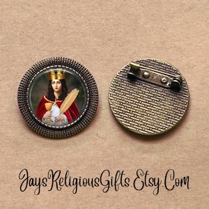 SMALL - Saint Barbara Bronze Round Brooch - Catholic Patron Saint Medal Brooch Gift for her - Religious Jewelry Pin Gift for Women