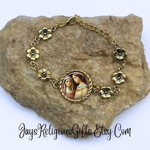 Bronze or Gold - Saint Perpetua and Felicity Flower Bracelet - Religious Jewelry Gift for her - Catholic Saint Bracelet Gift for Women