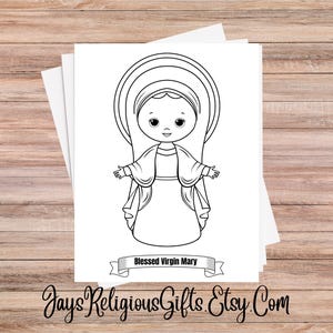 Blessed Virgin Mary Coloring Page for Children - Religious PNG Digital Download for Catholics - Catholic Bible Study Coloring Page for Kids