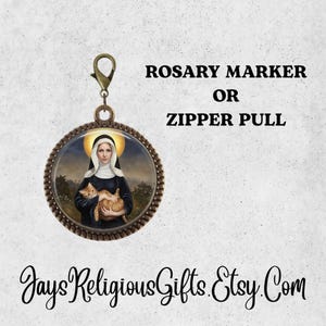 Bronze or Silver - Saint Gertrude of Nivelles Rosary Marker - Catholic Saint Zipper Pull for her - Religious Rosary Marker Gift for Women