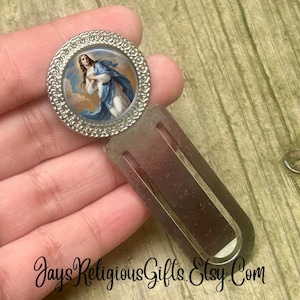 The Immaculate Conception Silver Photo Bookmark - Catholic Patron Saint Bible Study Gift for her - Religious Book Reader Gift for Women