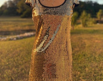 Vintage Y2K Gold Sequin Mini Dress – Shimmer Party Clubwear