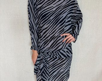Vintage 1980s Zebra Striped Cocktail Dress - Black & White Animal Patterned