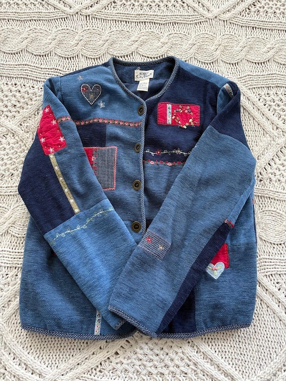 90s Patchwork Jacket - Koret City Blues Cardigan … - image 1