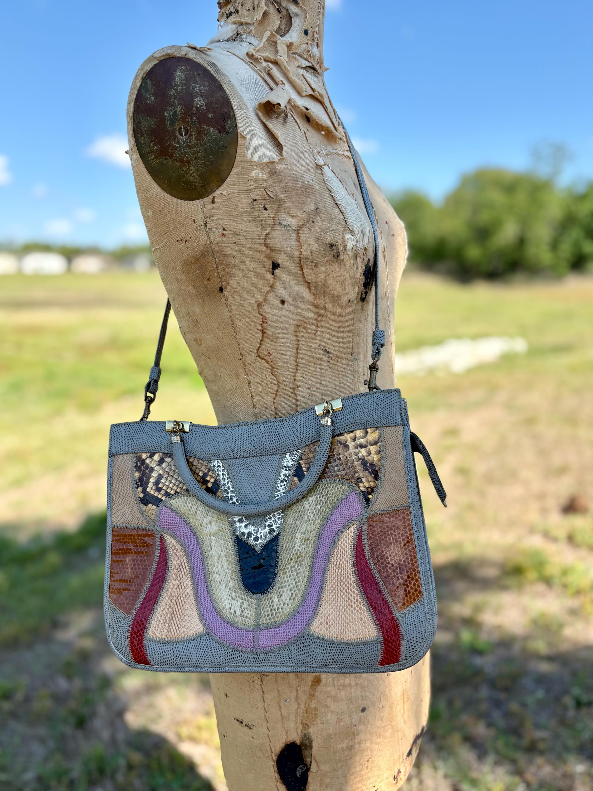 Vintage 80s Colorblock Leather Bag - Etsy