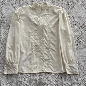 Vintage Victorian-Inspired White Blouse: Lace & Pintuck Detail - Size 6