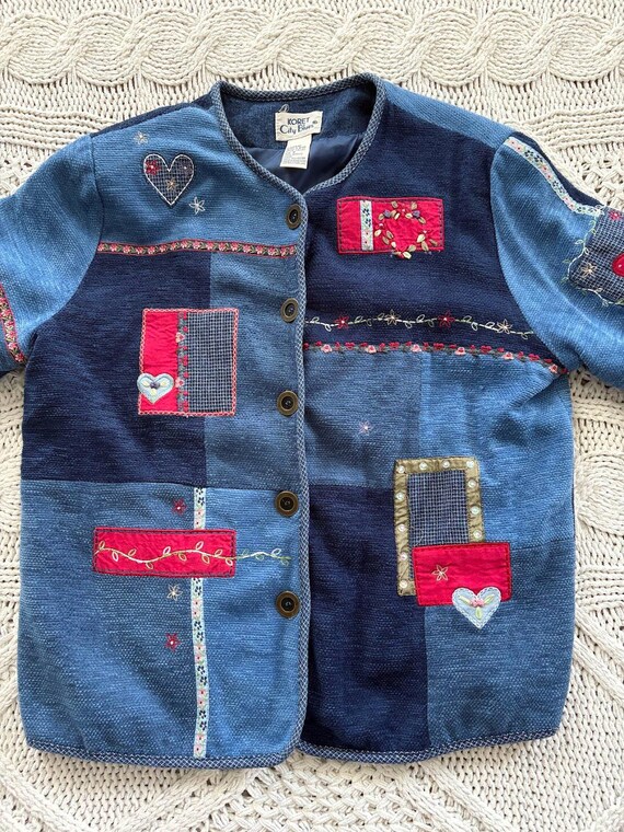 90s Patchwork Jacket - Koret City Blues Cardigan … - image 2