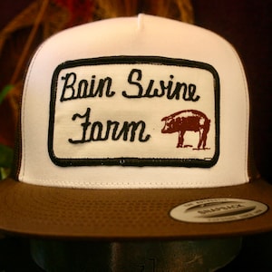 Vintage Bain Swine Farm Patch Trucker Hat - Yupoong Snapback Cap