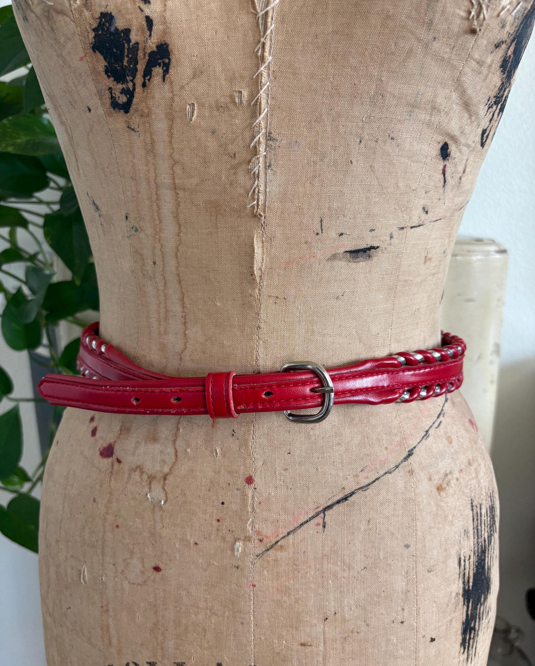 Vintage Red Leather Belt Silver Western Hook Buckle Wide 32” Waist Belt Red Vintage Western Belt - Etsy main image 3