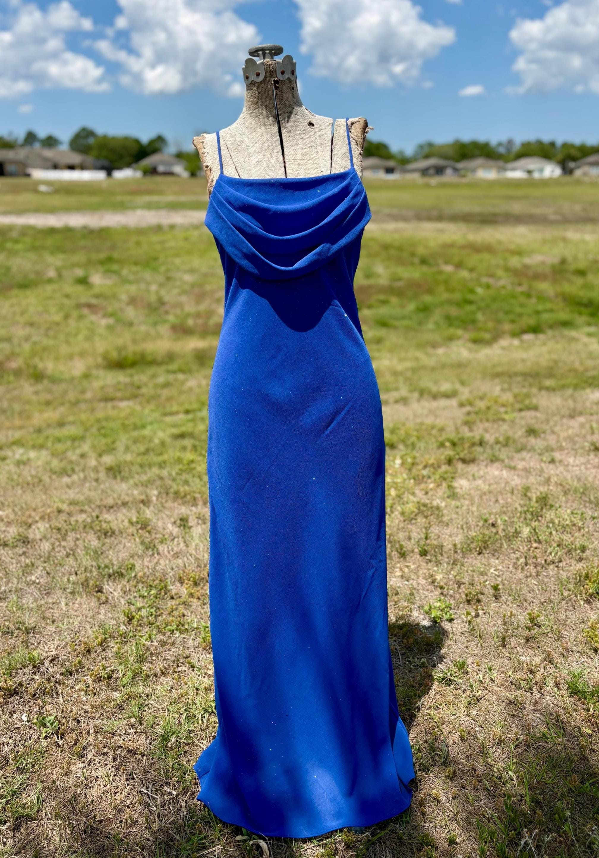 90s inspired formal dresses Column Beaded Black And Blue Vintage 90s Prom Dress main image 1