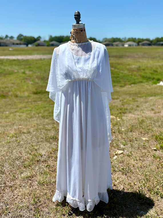 chiffon maxi dress 70s Vintage 70s Red Floral Chiffon Maxi Dress Long Flowy Angel Sleeves Party Gown