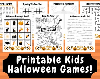 Printable Halloween Games, Kids Games, Halloween Activity Pack, Kids Printable, Kids Coloring Pages, Paper Games, Party Games