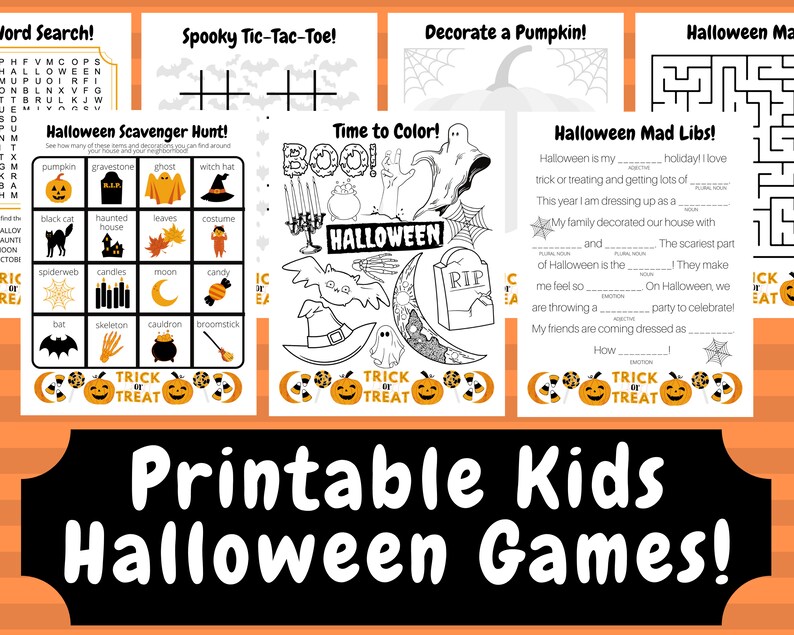 Printable Halloween Games Halloween Kids Games Halloween Activity Pack Kids Coloring Pages Kids Printable Paper Games