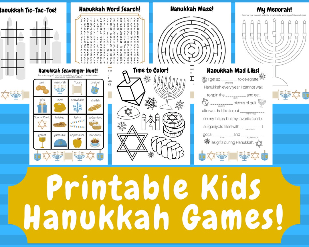 Printable Hanukkah Games, Hanukkah Kids Games, Hanukkah Activity Pack