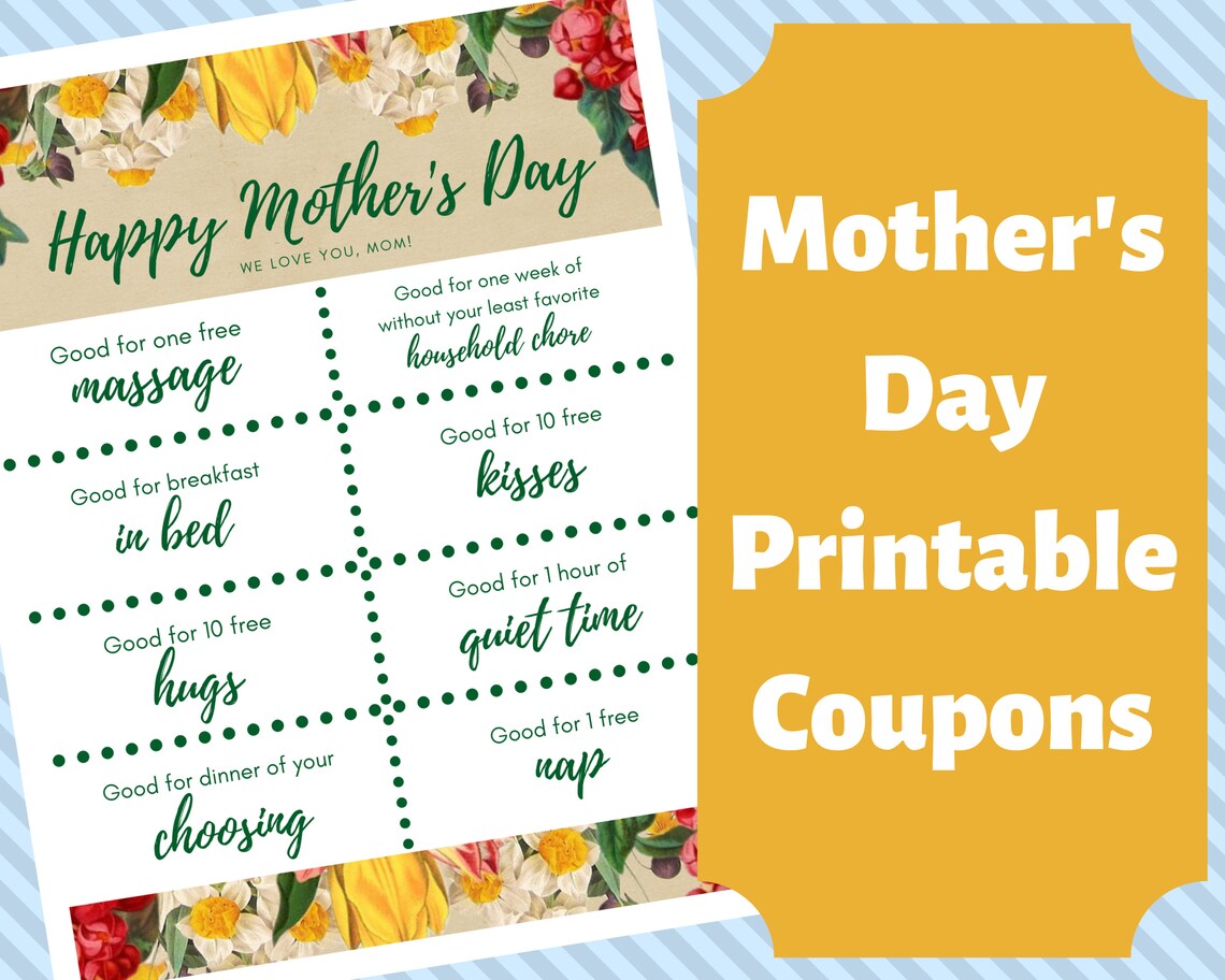 Mother's Day Coupons, Digital Printable Coupons, Mother's Day Gift