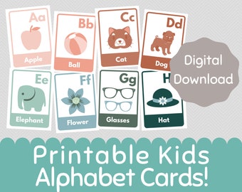 Printable Alphabet Cards, ABC Flash Cards, Homeschool Tool, Educational, Preschool, Kindergarten, Montessori, Instant Download