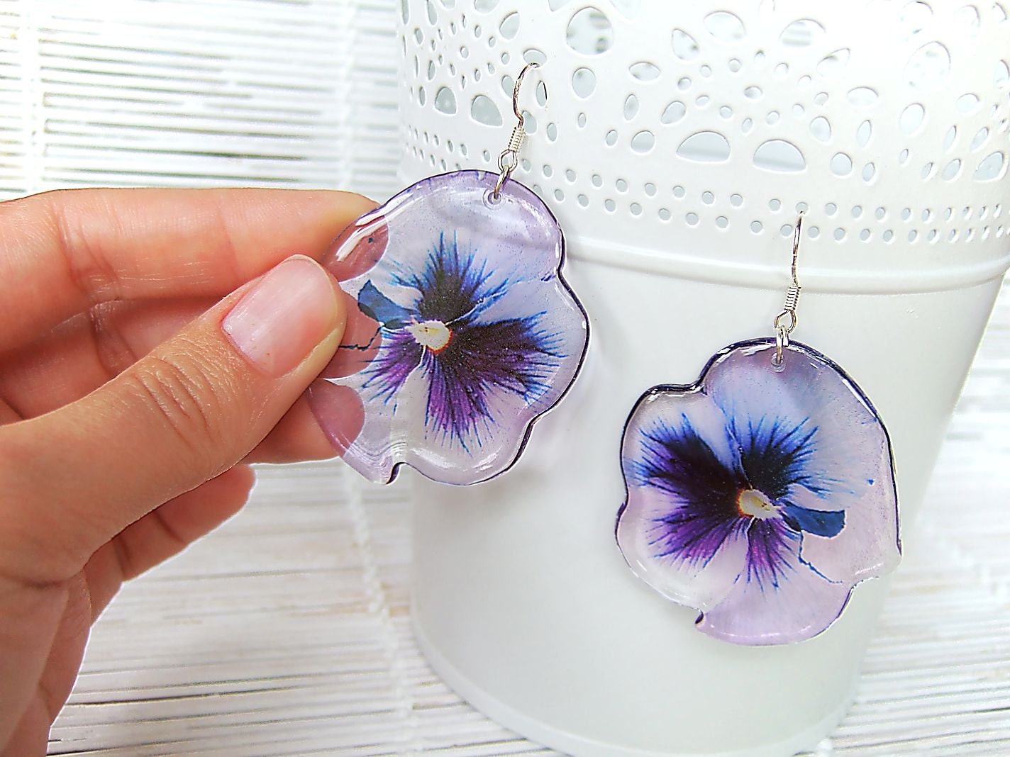 Epoxy Resin Earrings Transparent Earrings Light Purple Etsy
