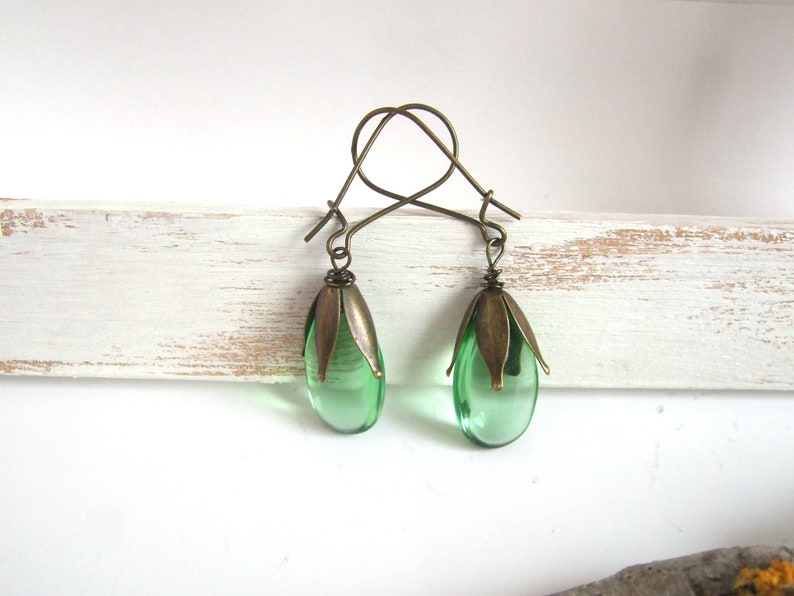 Glass Teardrop Earrings You Pick Color Earrings Dangling Earrings Long Teardrop Earrings Bridesmaids Gift Bronze Drop Glass Earrings Water