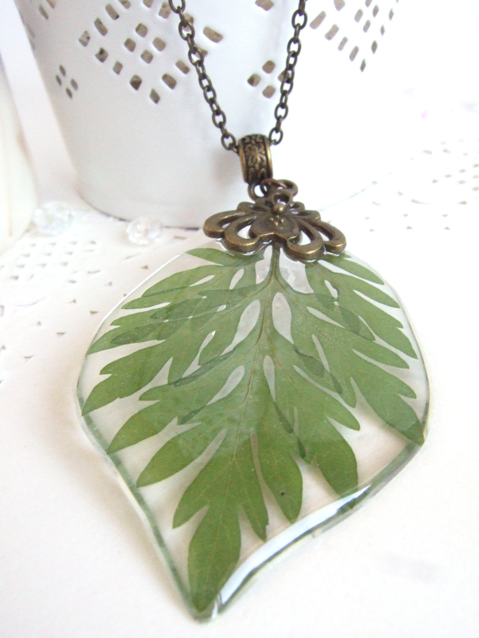 Pendant Real Green Leaf under Resin Epoxy Resin Real Pressed Etsy