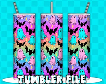 Pastel Rainbow Ghost Tumbler Wrap PNG, Pastel halloween tumbler wrap, halloween tumbler wraps, pastel goth png, halloween png, tumbler wrap